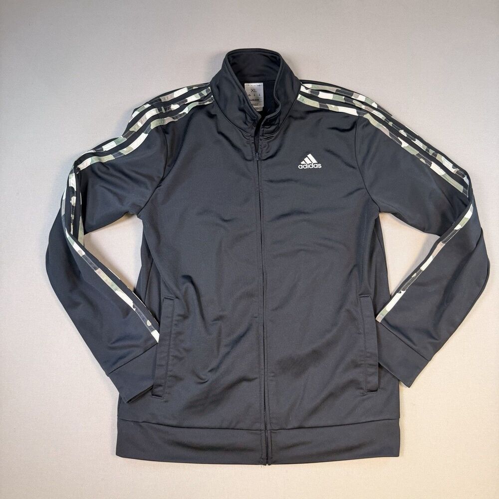 Adidas Boys Front Zip Jacket Size XL Black Camo Stripes